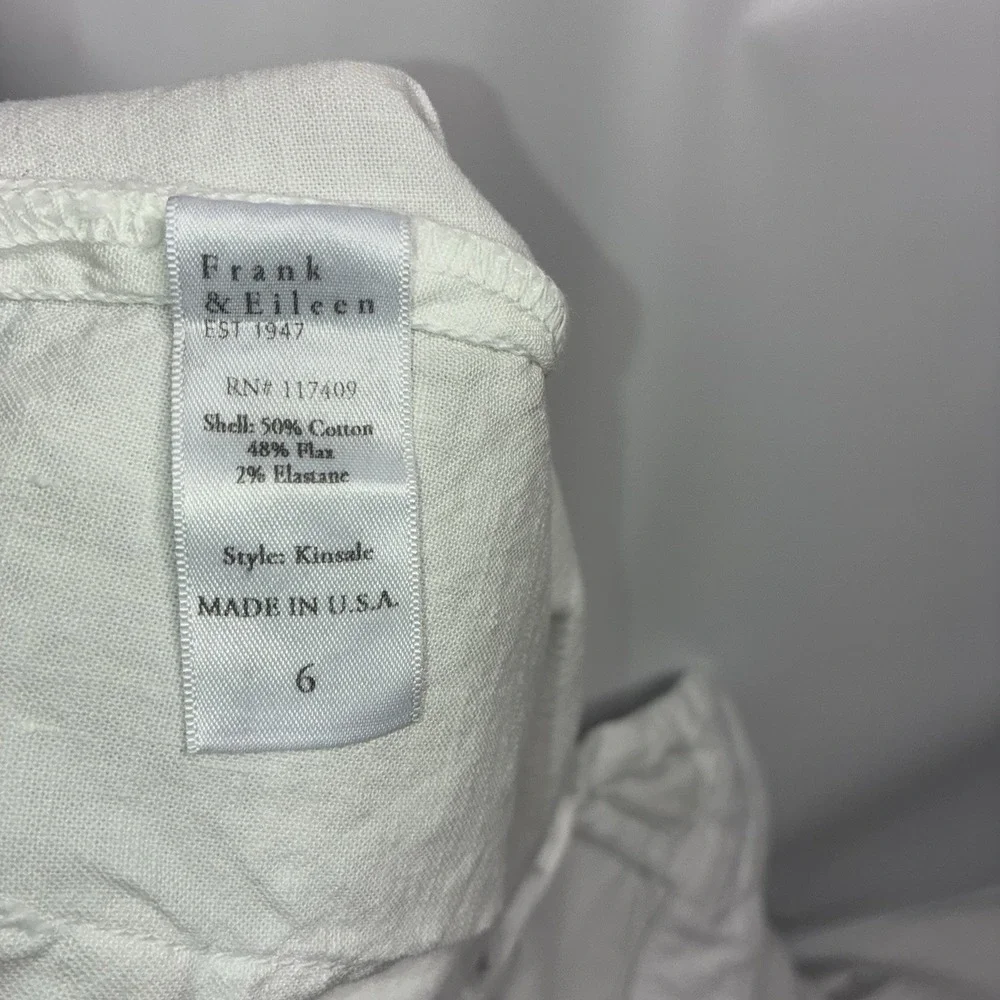 Frank & Eileen Denim Pants Size 6 White Kinsale Flax Cotton Blend Raw Hem Jeans - Picture 4 of 9